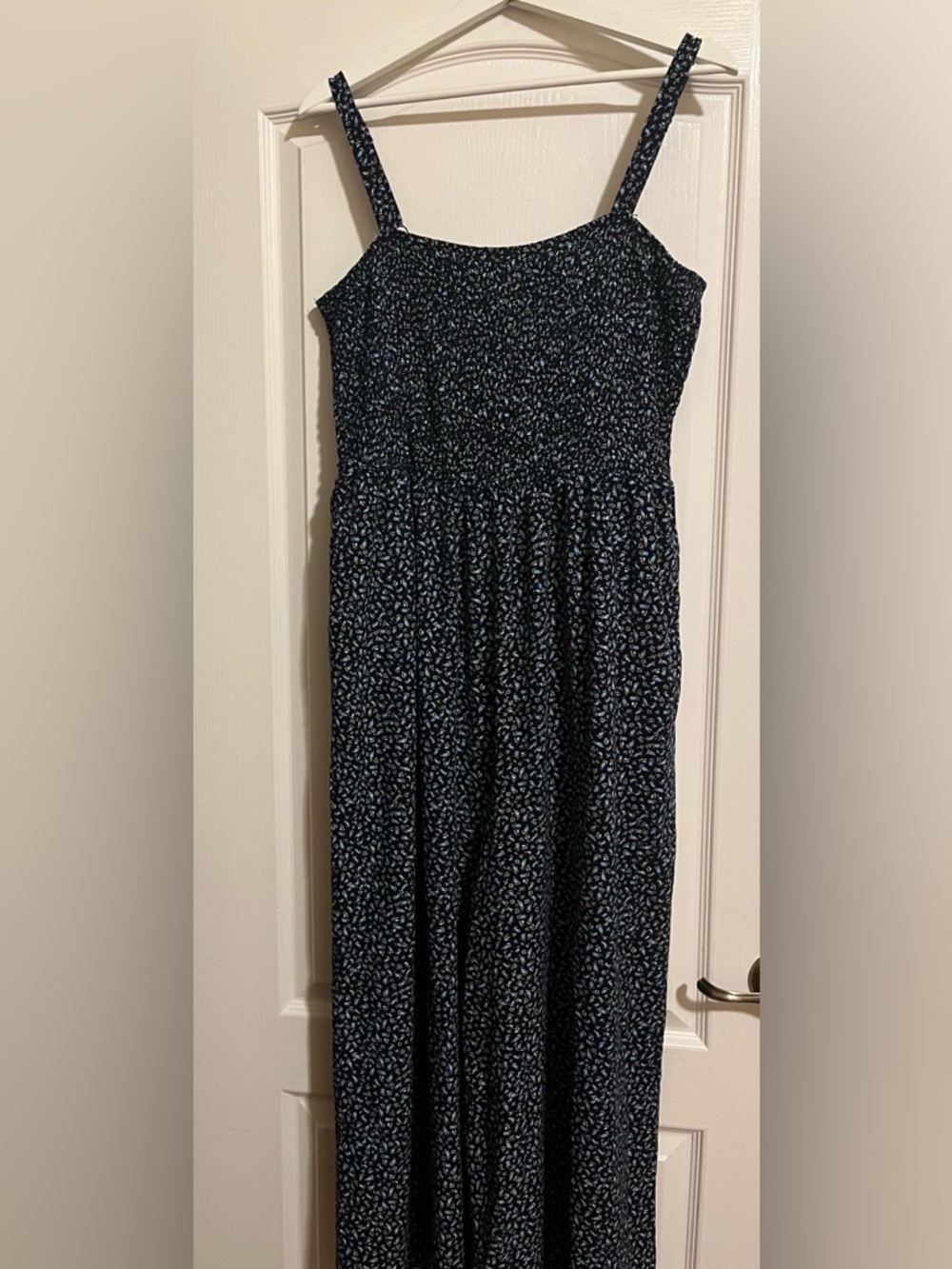 Navy Blue Floral Maxi Dress with Spaghetti Straps